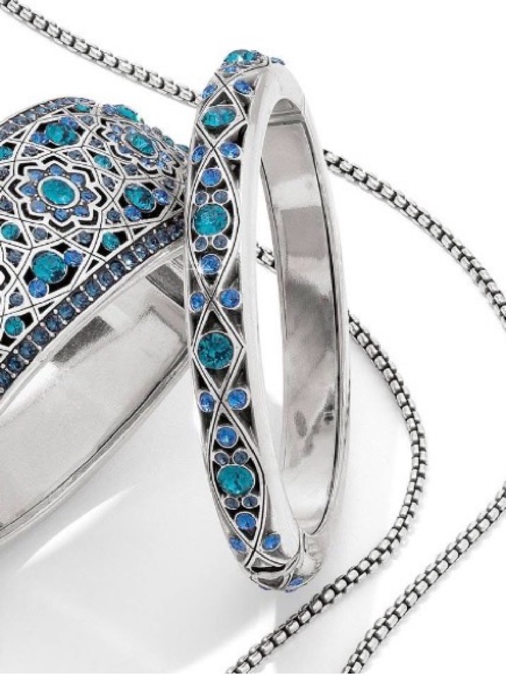 🌌💎 RARE BRIGHTON VTG+ ‘Eternal Sky’ Silver SWAROVSKI CRYSTAL Hinged Bangle!